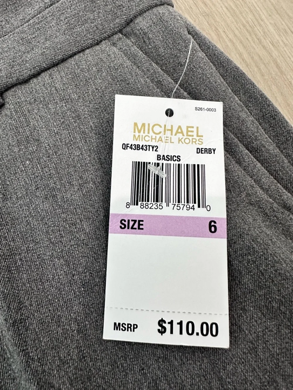 NWT MICHAEL Michael Kors Derby straight leg dress pants grey size 6